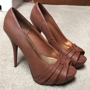 Tan peep toe high heels
